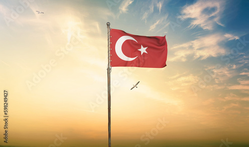 Turkiye, Flag of Turkiye - Republic of Turkey. It is a Visual Design.