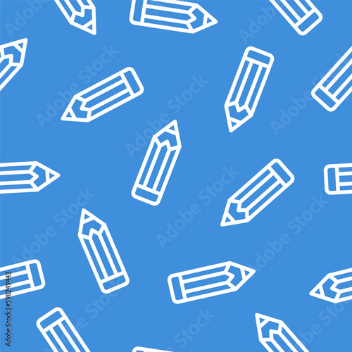 Blue seamless pattern with white outline pencil