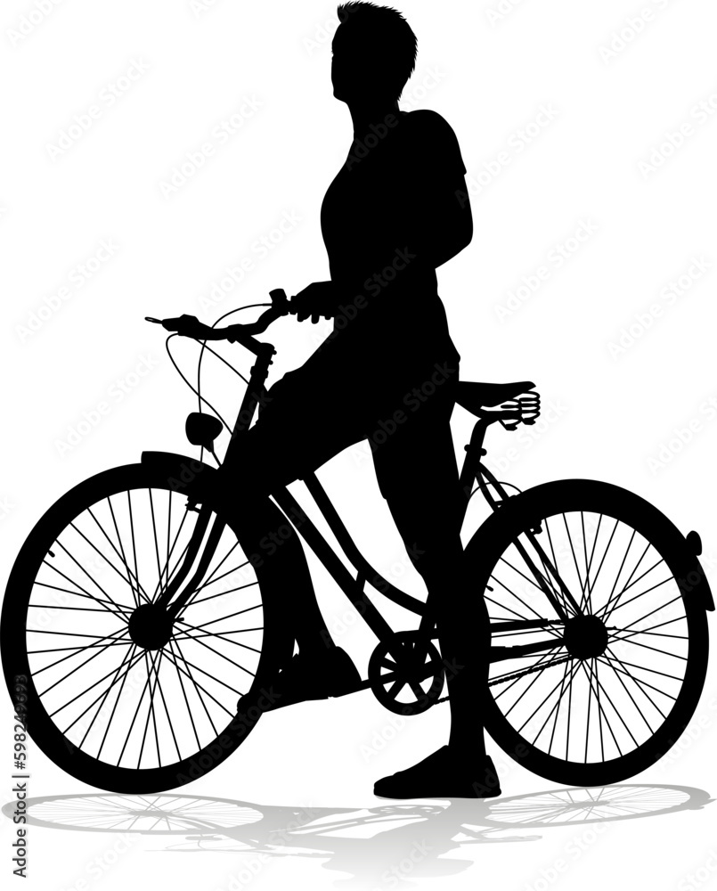 Obraz premium A bicycle riding bike cyclist in silhouette