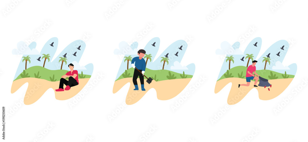 Fototapeta premium Weekend Activity Flat Bundle Design Illustration