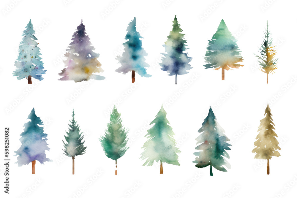 Fototapeta premium watercolor christmas tree set