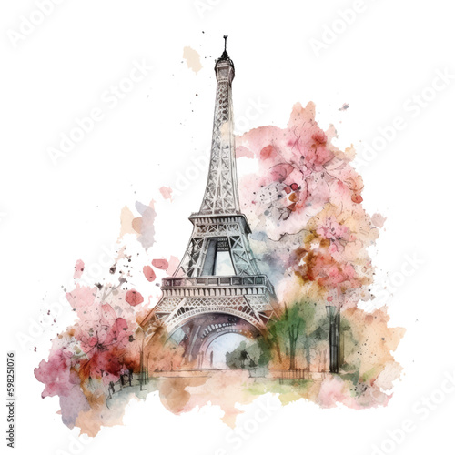Watercolor retro eiffel tower