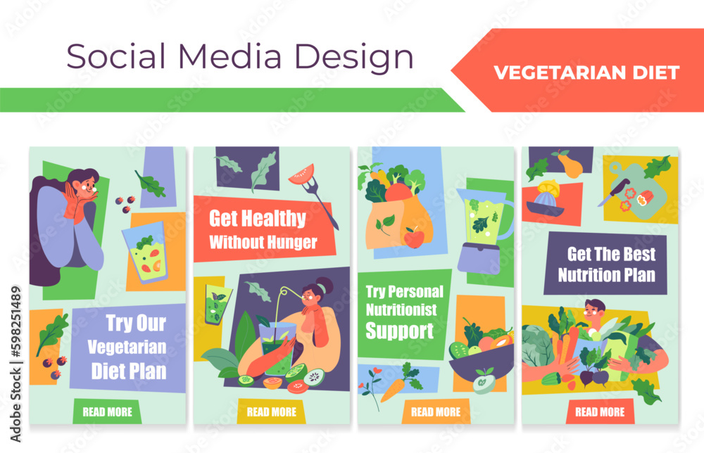 Social media story set with vegetarian diet plan