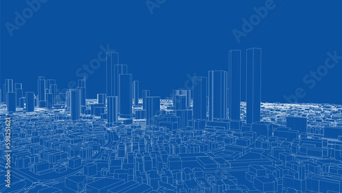Outline city concept vector. Wire-frame style Generative AI