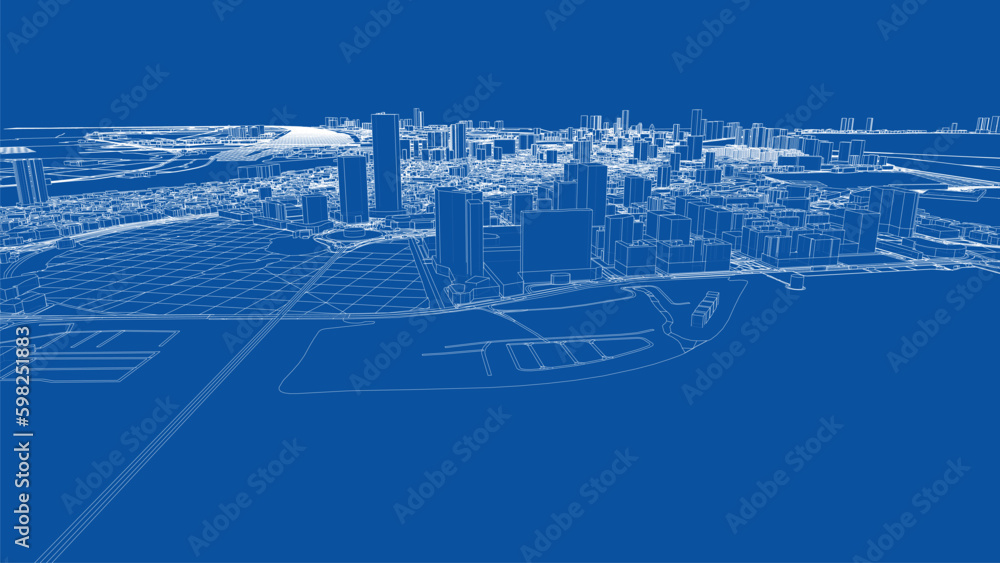 Outline city concept vector. Wire-frame style Generative AI - obrazy, fototapety, plakaty 