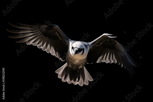 A bird in flight with wings spread wid