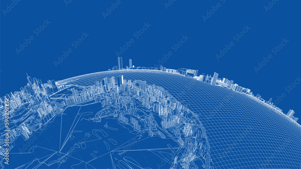 3d city sphere. Vector rendering of 3d Generative AI