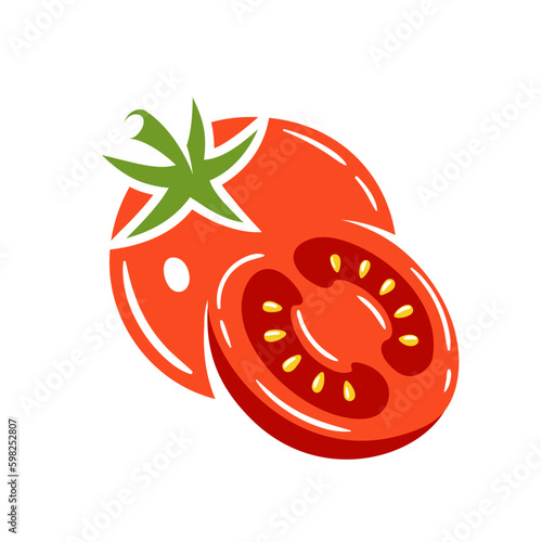 Red tomato isolated on white background. Vector illustration