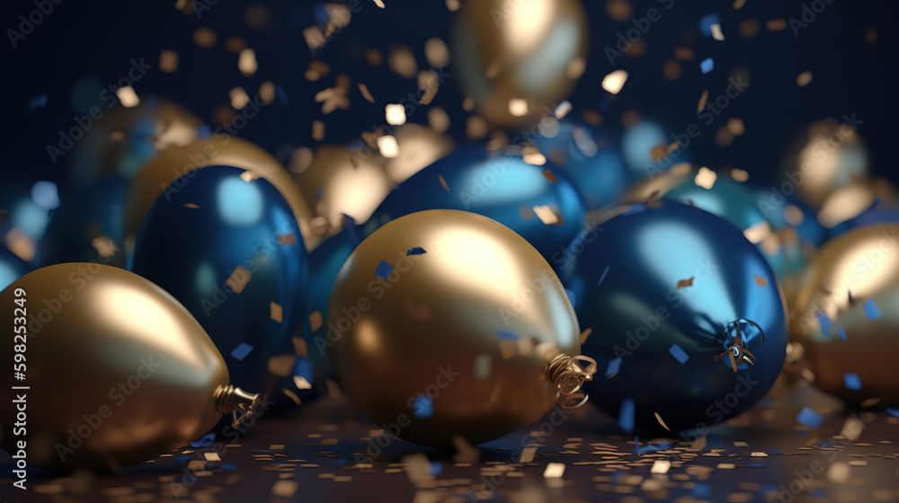 Bule and golden birthday balloons Generative AI Bule and golden birthday balloons Generative AI
