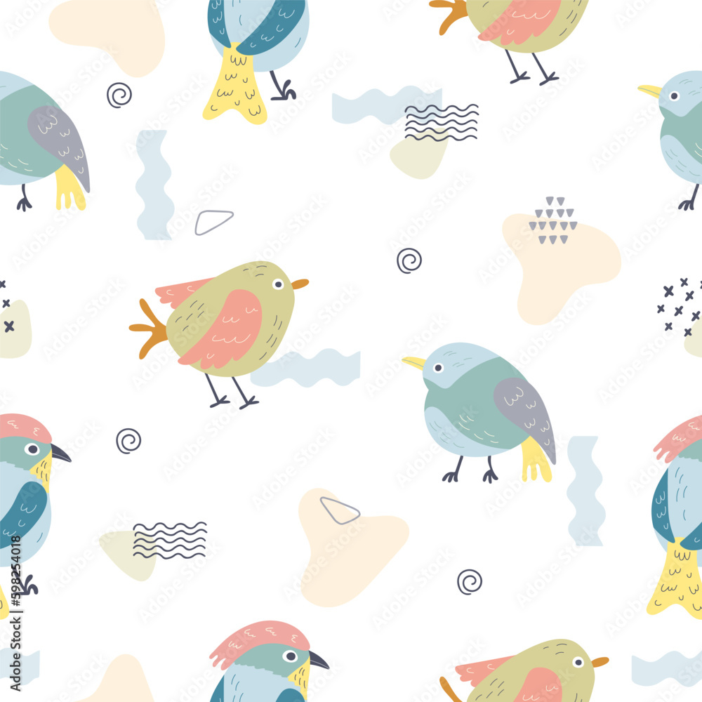 Cute funny spring birds seamless vector pattern Generative AI