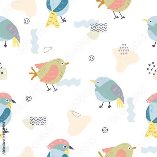 Cute funny spring birds seamless vector pattern Generative AI