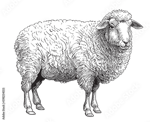 Farm ram sheep hand drawn sketch illustration