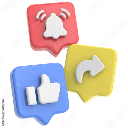 Like share and subscribe icons. 3D icon.