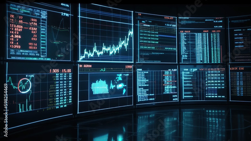 Stock / Crypto exchange market chart, Stock market data on the LED display. Business analysis concept - Generative AI