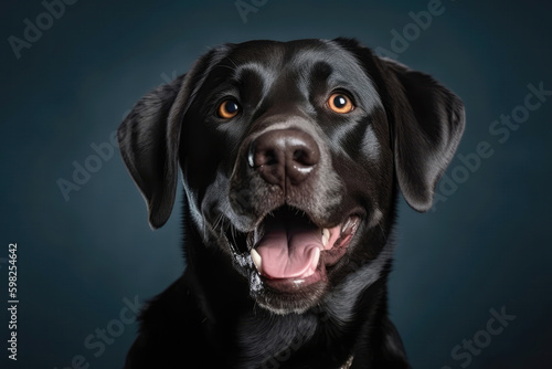 Very Happy Cheerful Dog Labrador Retriever On Light Blue Background. Generative AI © Anastasiia
