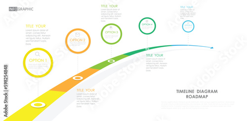 business project arrow roadmap timeline diagram Infographic roadmap template for business. 5 step modern Timeline diagram calendar with presentation vector infographics. 