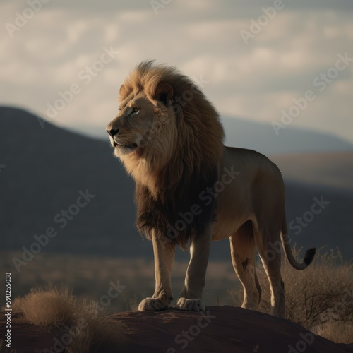 Lions in African Serengeti Cinematic Lighting Lions mane, aslan lion king beautiful lion © Layerform