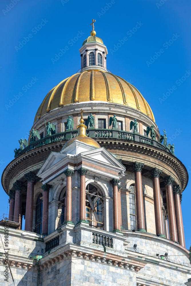 The dome of the old St. Isaac's Cathedral close-up. Saint-Petersburg
