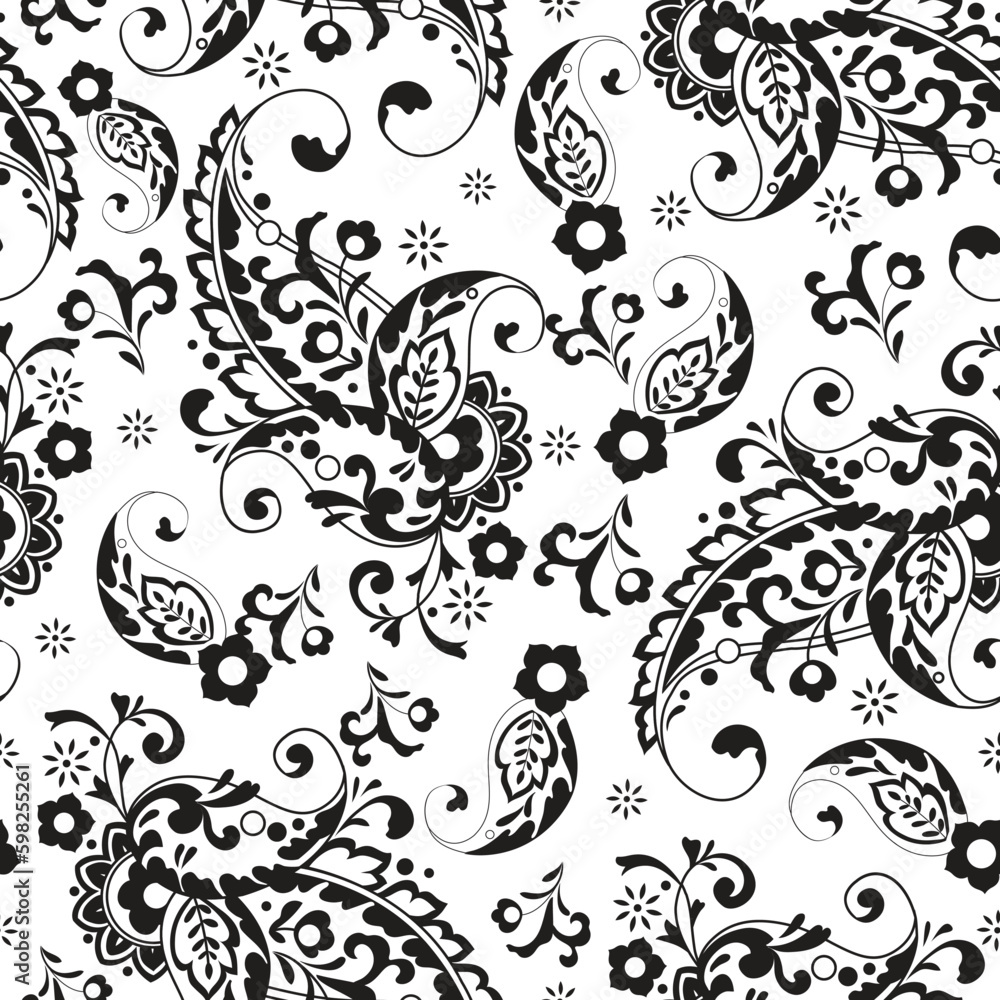 Paisley background. Seamless Hand Drawn vector pattern.