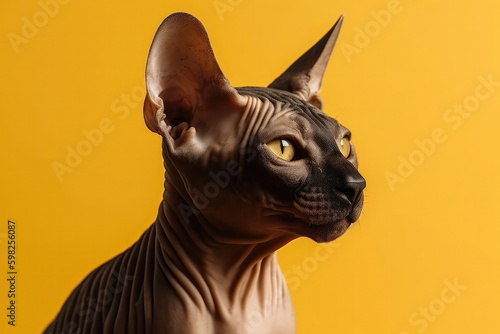 Sphynx On Yellow Background. Generative AI