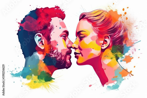 Couple in love. Romantic lovers portrait abstract color