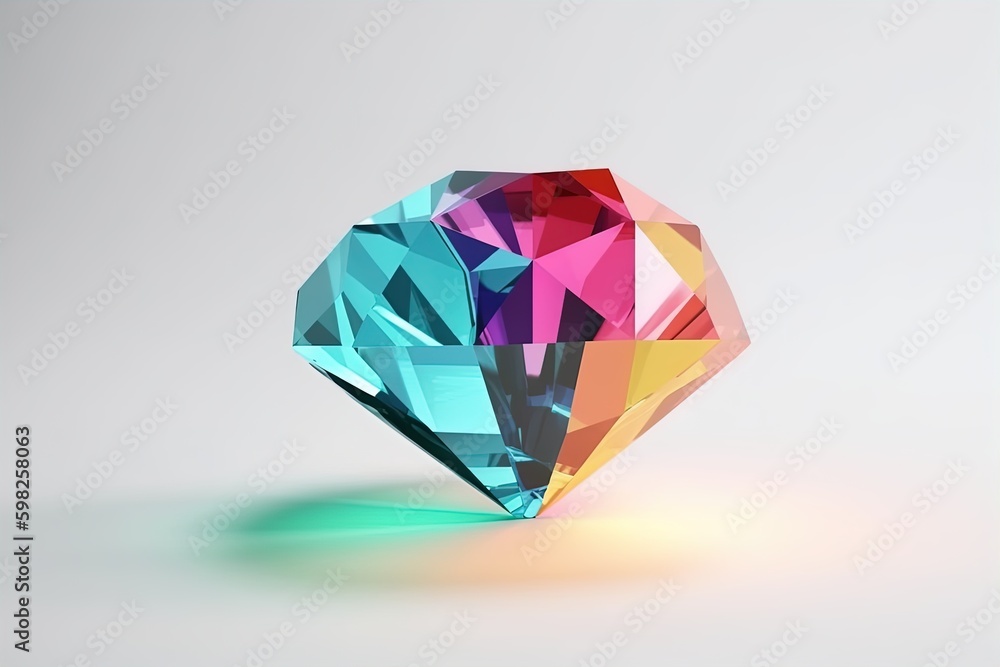 Colorful diamond 3d render with reflections on isolated background Colorful diamond 3d render with reflections on isolated background