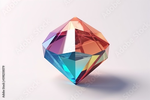 Colorful diamond 3d render with reflections on isolated background