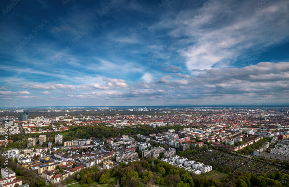 View of Munich from the tower in Olympia Park.