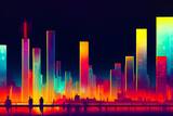 Night city background, neon lights of the metropolis, digital art, noir, colorful comic. Generative AI