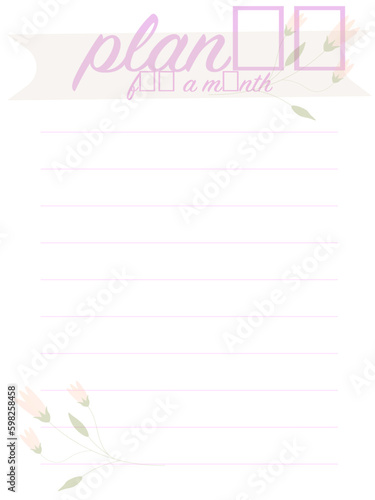 Planer for a month or back to school background