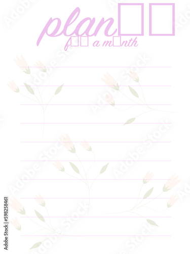 Planer for a month with flowers
