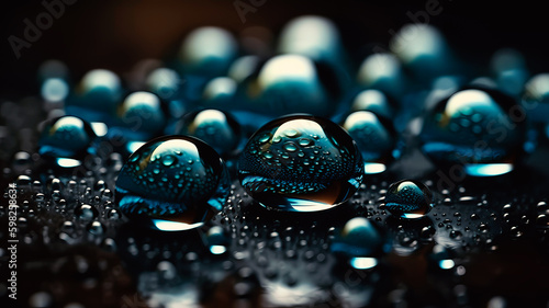 Aesthetic Teal and Silver Wallpaper with Water Drops and Metal Surface Design - Generative AI
