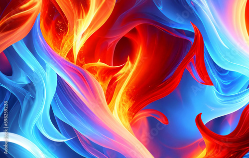 abstract ice clashing fire background with generative AI technology