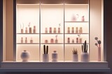 storefront window with a variety of colorful vases and succulent plants on display. Generative AI Generative AI