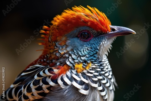 A bird with a distinctive patterned feathe