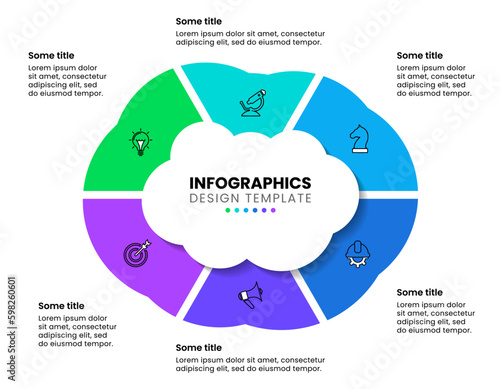 Infographic template. A cloud with 6 steps and a title in the middle