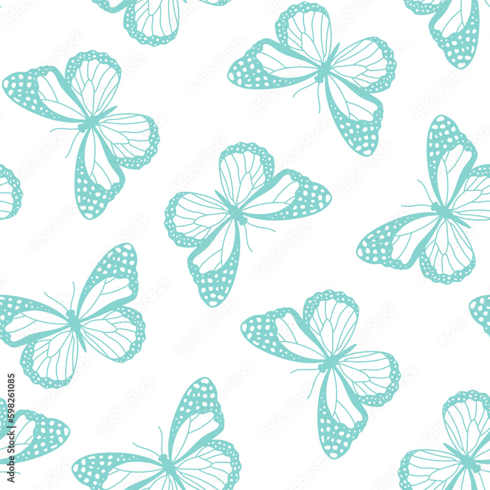 Fototapeta premium Seamless pattern with blue butterfly