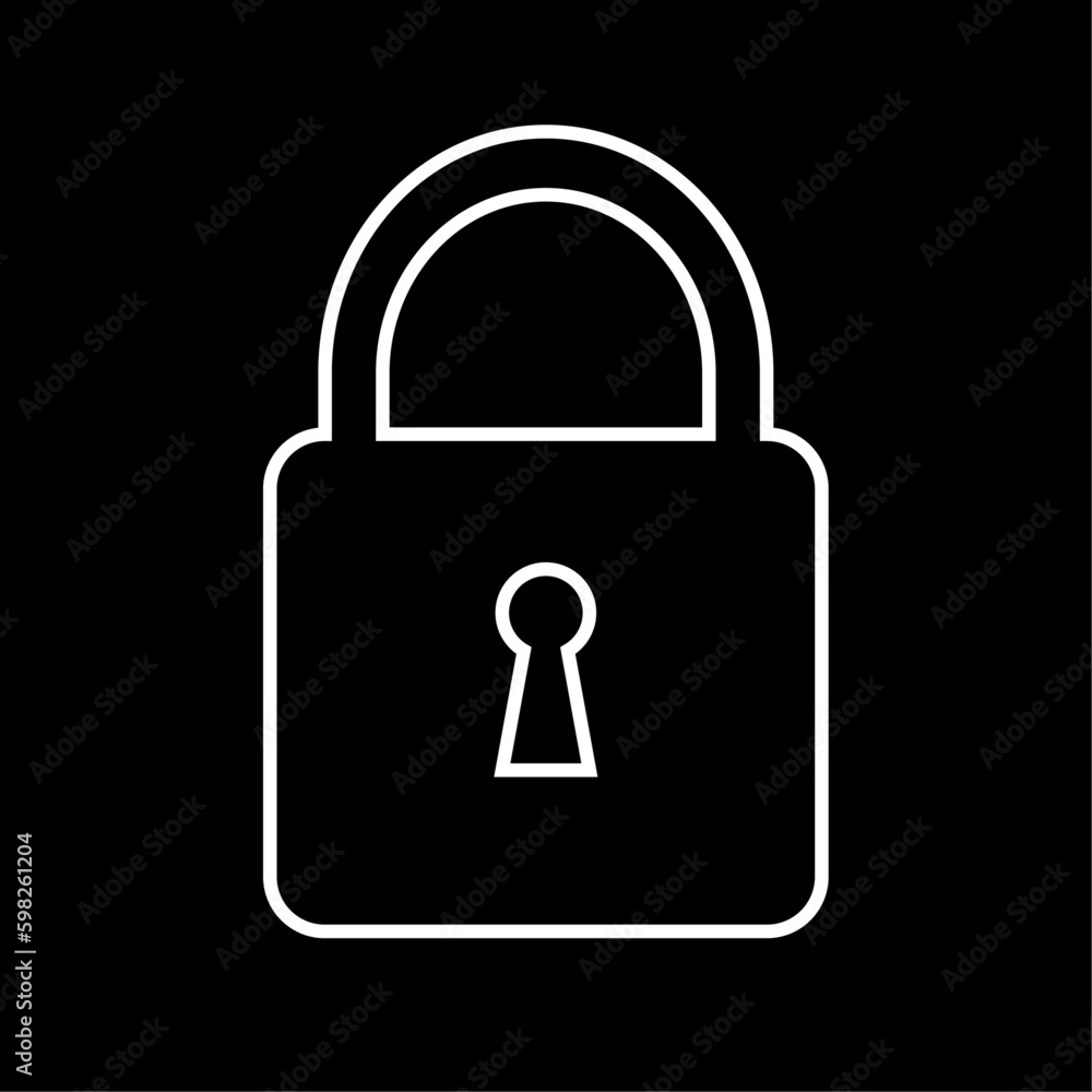 Lock icon, flat style white color outline padlock vector with keyhole for web, app, mobile, UI, game, logo, security, secret, privacy, safety, password idea concept symbol with isolated background. Lock icon, flat style white color outline padlock vector with keyhole for web, app, mobile, UI, game, logo, security, secret, privacy, safety, password idea concept symbol with isolated background.
