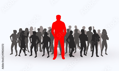 Group of people silhouette with leader. Teamwork concept. Generative AI