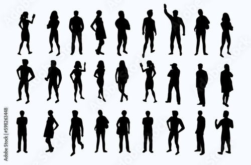 Collection of different people silhouettes isolated on white background. Generative AI