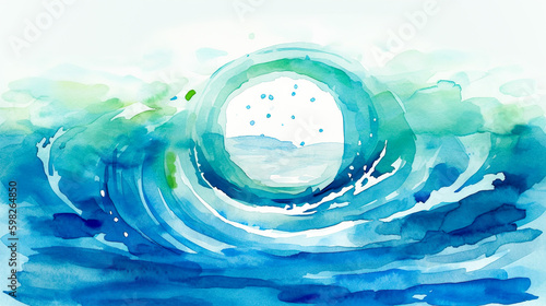 和風の波模様の水彩画背景　Generative AI