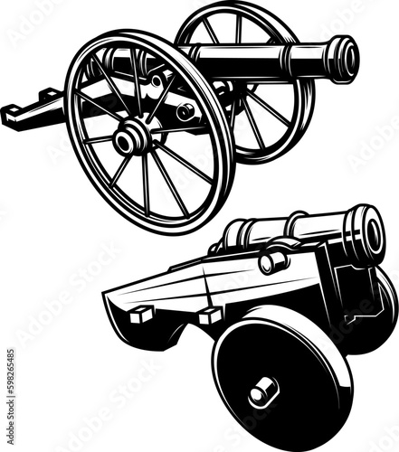 Vintage cannon vector illustration. Design element for poster, card, banner, t shirt, logo, label. Vector illustration