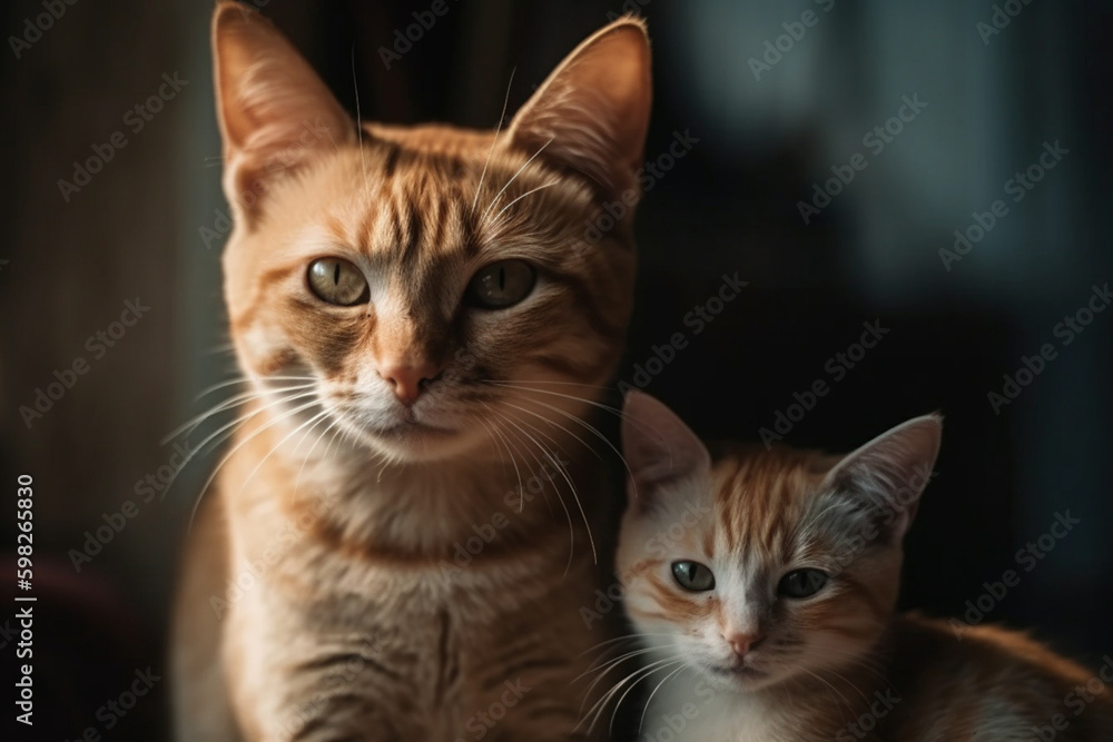 Mother cat and cute kitten. ai generated