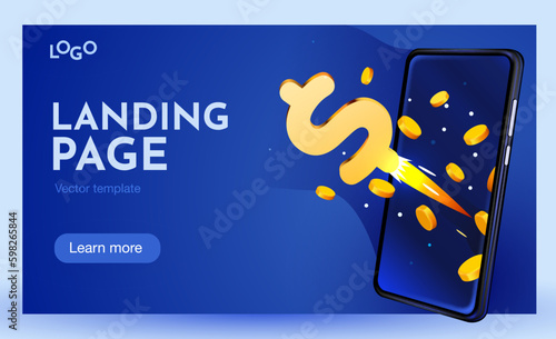 Smartphone with dollar symbol and flying coins. Mobile investment concept. Generative AI