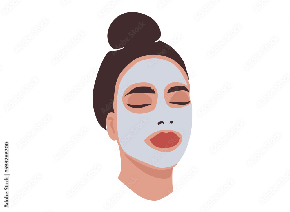 Young Girl with Face Mask and Messy Bun Modern Vector Illustration. Young Girl with Face Mask and Messy Bun Modern Vector Illustration.