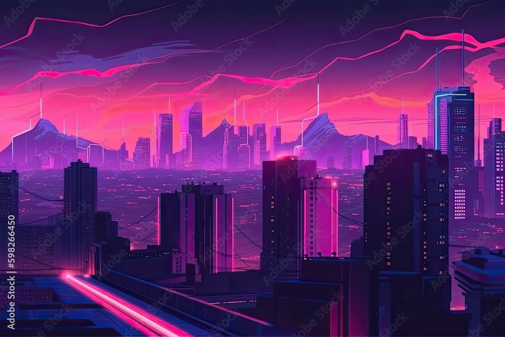 futuristic city skyline with a vibrant pink and purple sky. Generative AI Generative AI futuristic city skyline with a vibrant pink and purple sky. Generative AI Generative AI