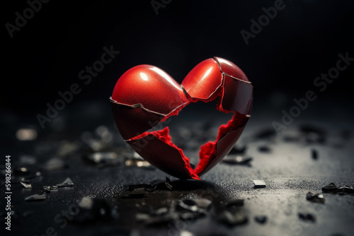 An emotional image of a broken heart, representing the pain and sorrow that can come with divorce or the end of a relationship. Ai generated.