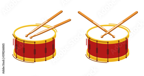 Drum musical instrument vector flat illustration isolated over white background, snare drum design.