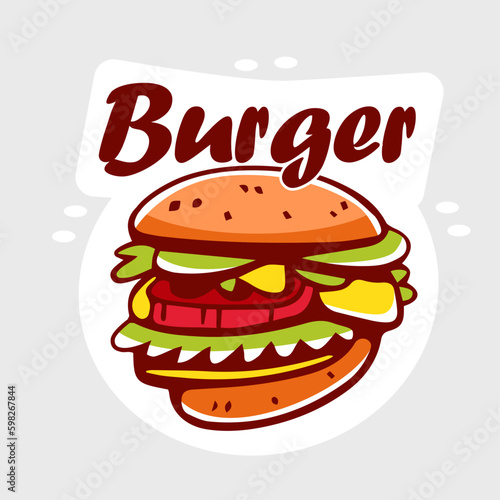 Vector illustration of a cheeseburger and burger lettering in cartoon style.