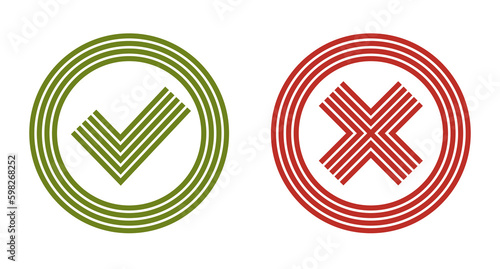 Check mark tick and cross vector linear symbols isolated on white, yeas and no, correct and wrong, choosing option. photo